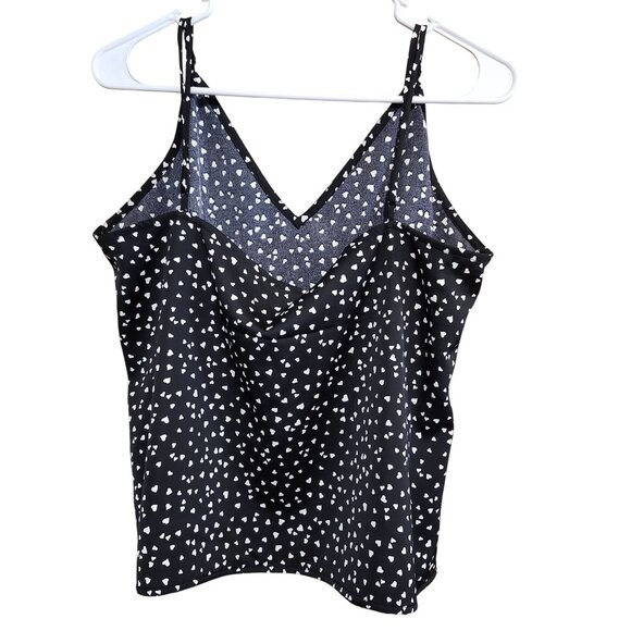 A New Day Women's Size L Black & White Heart Print Satin Cami Adjustable Straps - Picture 7 of 8